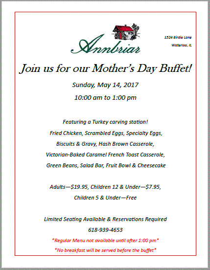 2017 Mother's Day Buffet